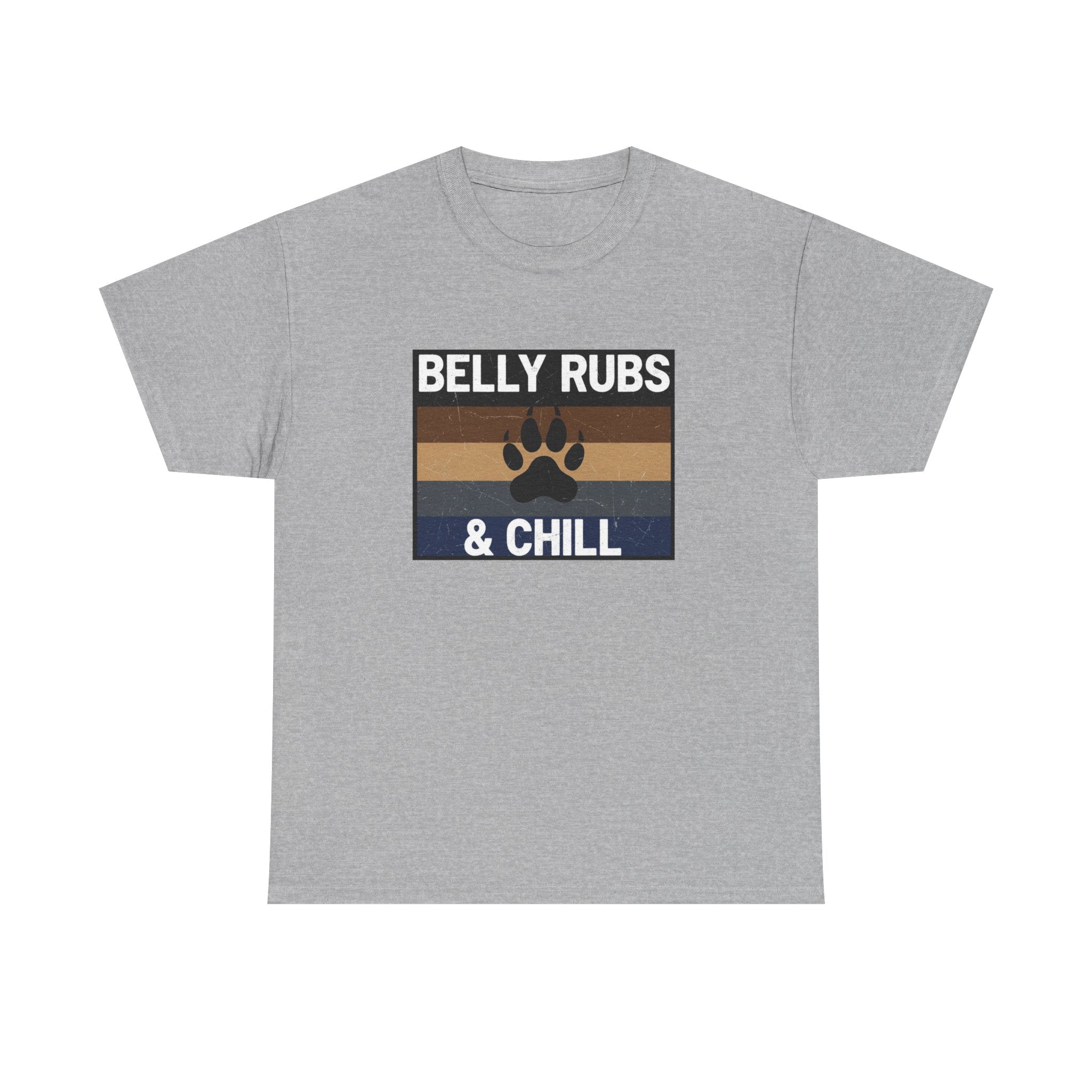 Belly Rubs & Chill T‑Shirt — Retro Paw Print Tee for Dog Lovers