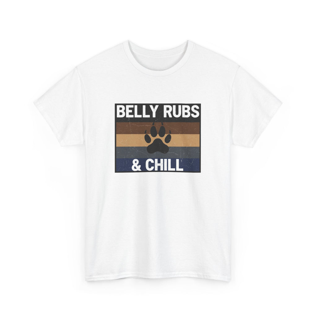 Belly Rubs & Chill T‑Shirt — Retro Paw Print Tee for Dog Lovers