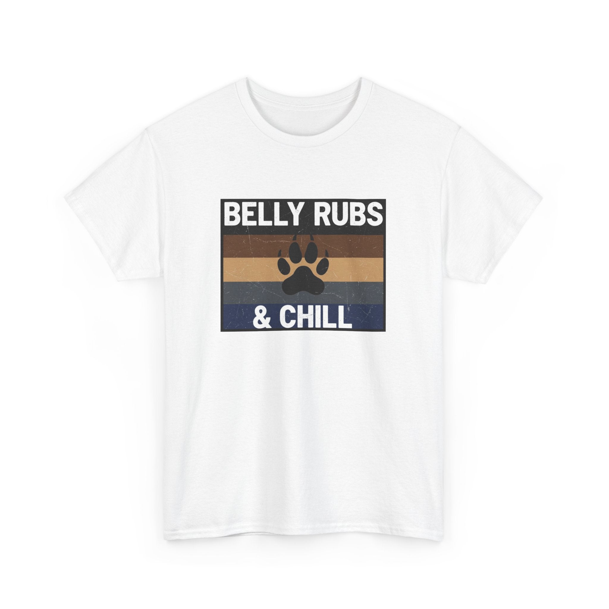 Belly Rubs & Chill T‑Shirt — Retro Paw Print Tee for Dog Lovers