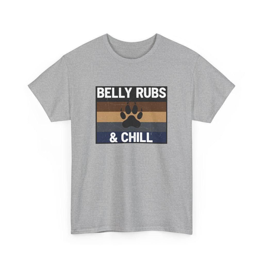 Belly Rubs & Chill T‑Shirt — Retro Paw Print Tee for Dog Lovers