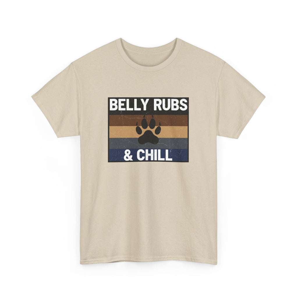 Belly Rubs & Chill T‑Shirt — Retro Paw Print Tee for Dog Lovers