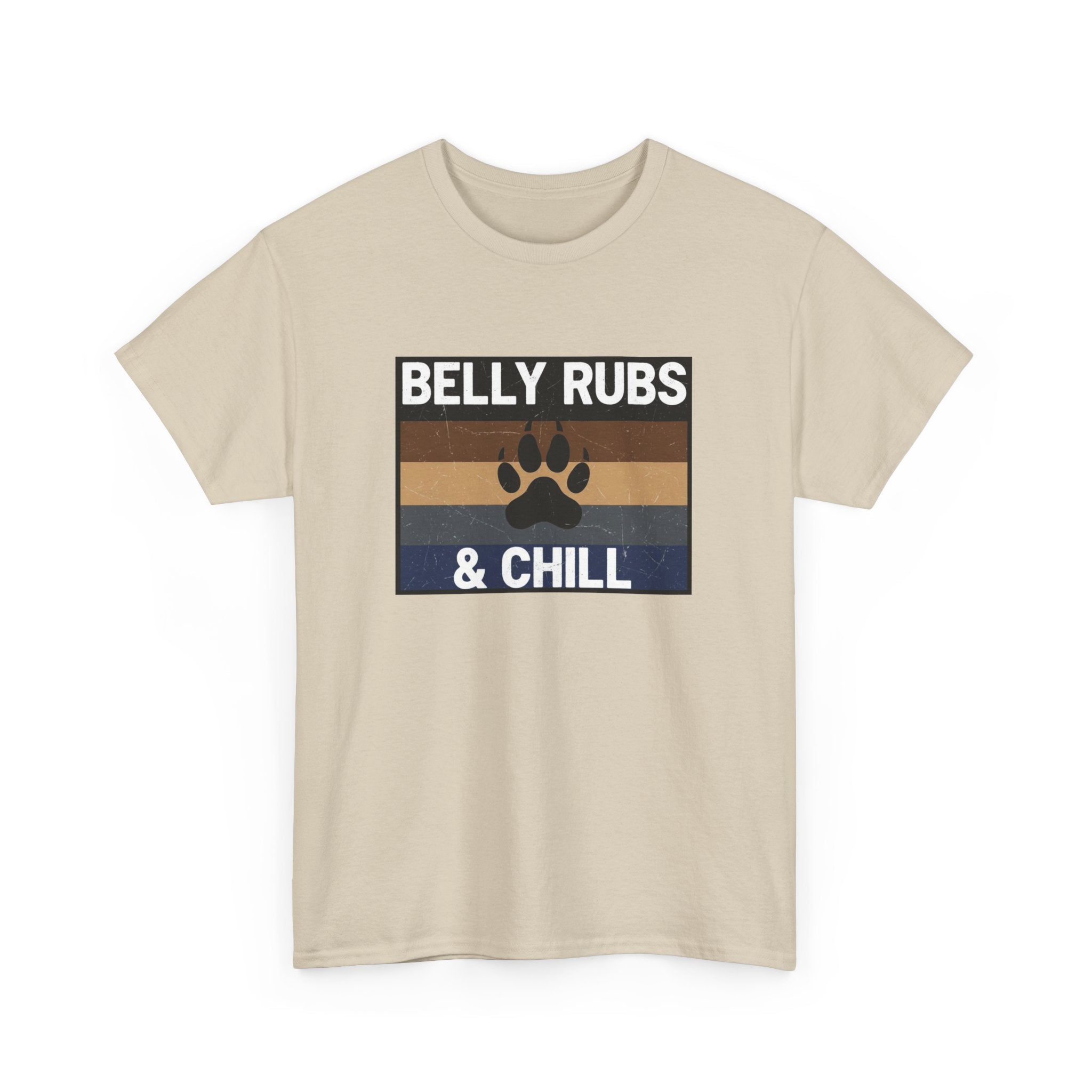 Belly Rubs & Chill T‑Shirt — Retro Paw Print Tee for Dog Lovers