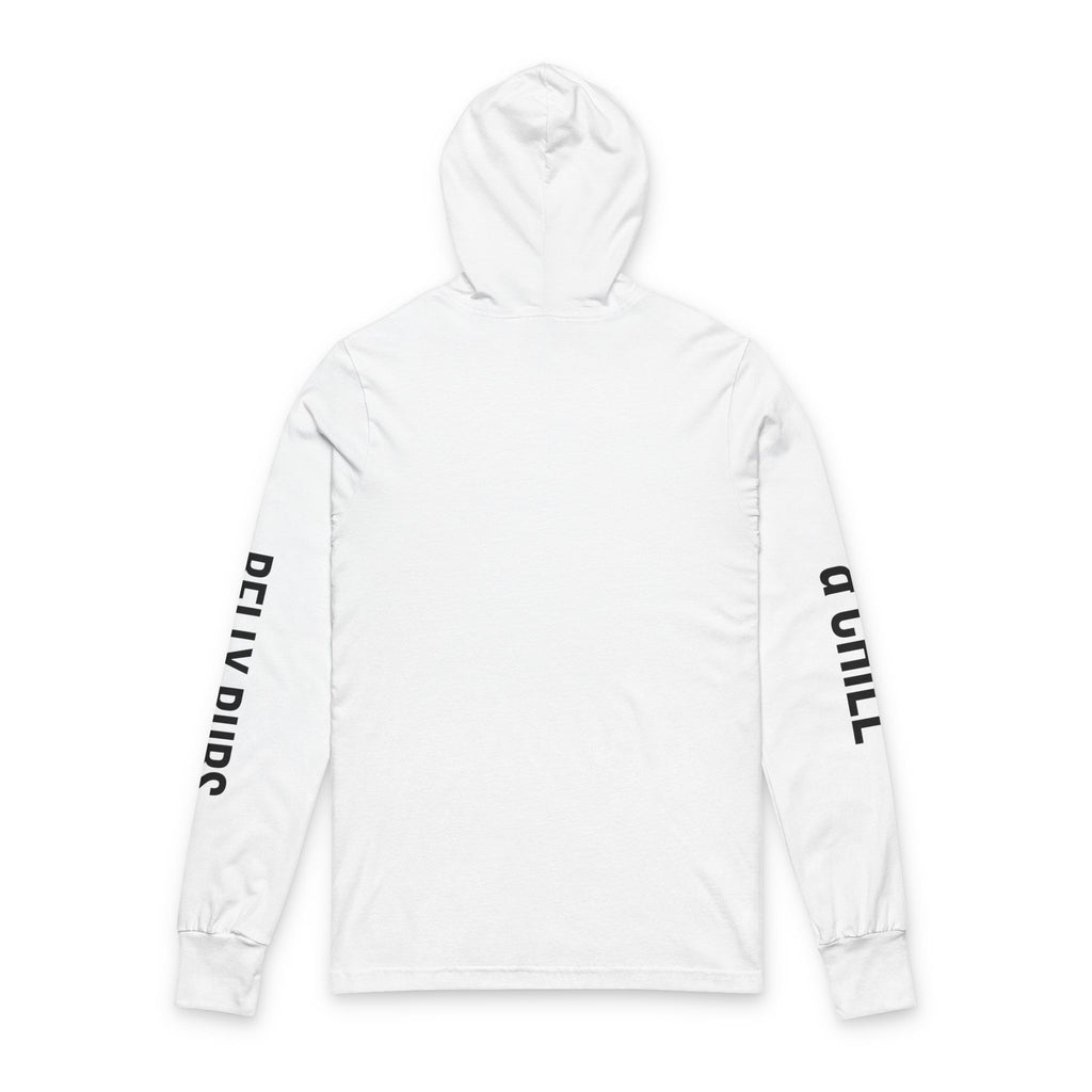 Hooded Long Sleeve Tee — "Belly Rubs & Chill" Trans Pride Lounge Top
