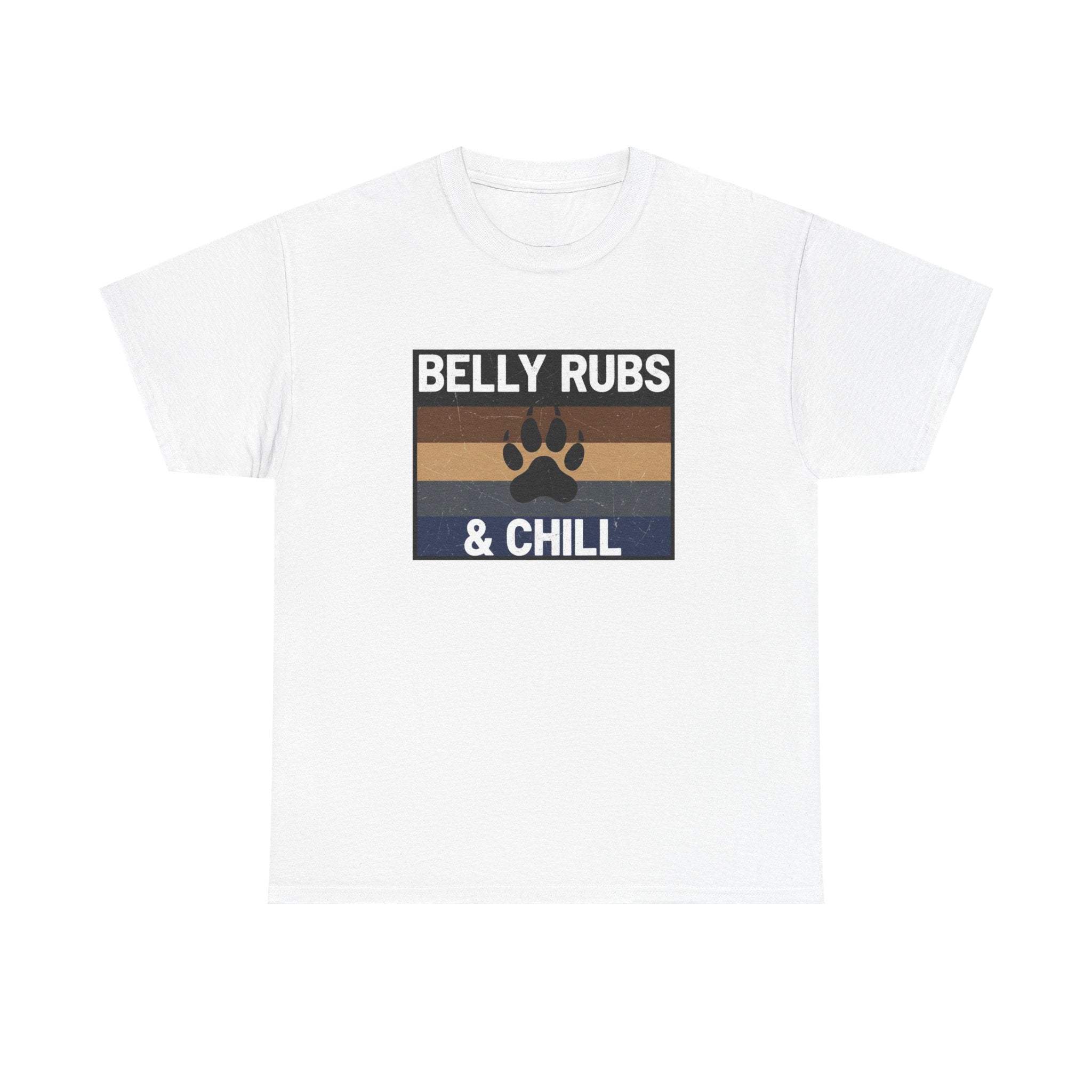 Belly Rubs & Chill T‑Shirt — Retro Paw Print Tee for Dog Lovers