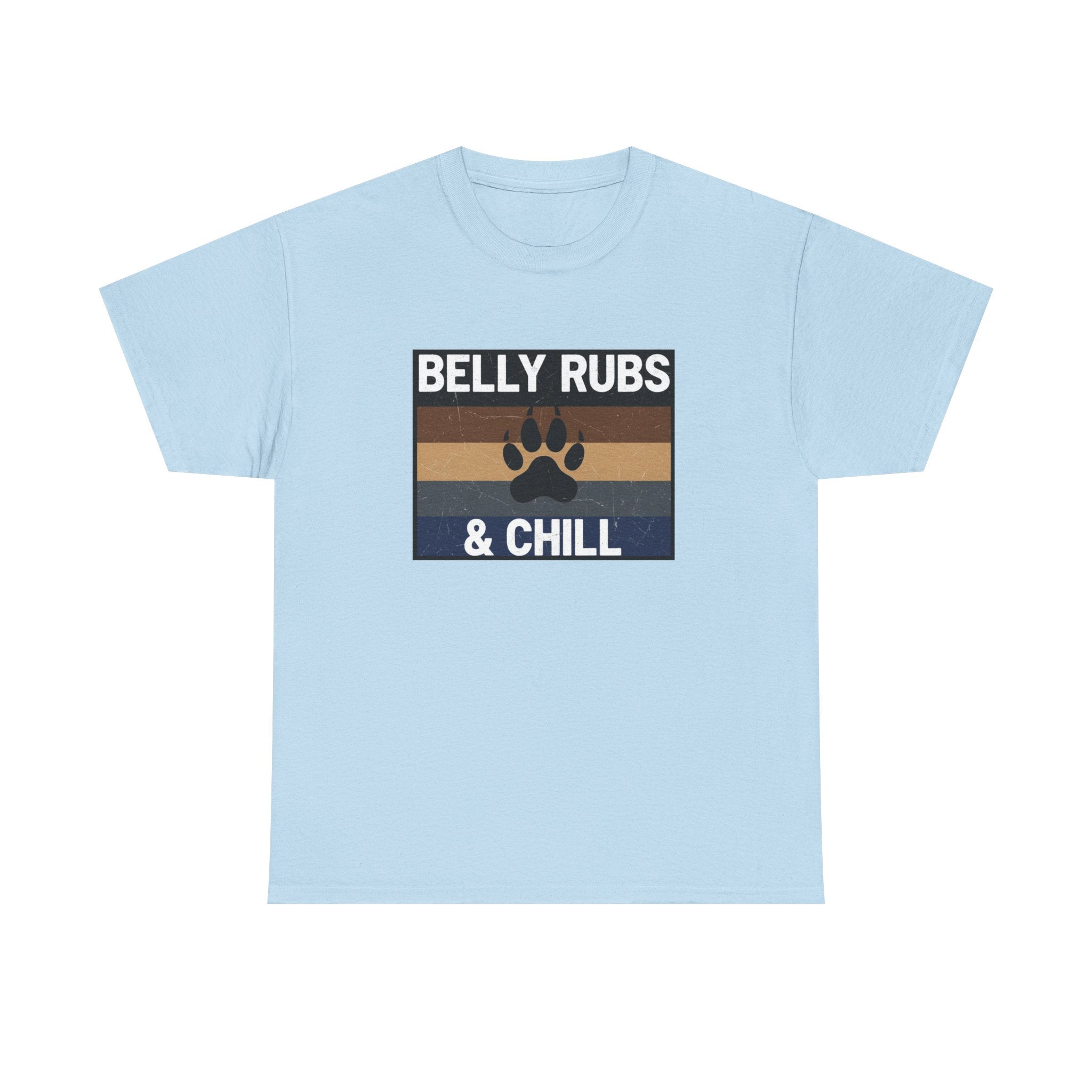 Belly Rubs & Chill T‑Shirt — Retro Paw Print Tee for Dog Lovers