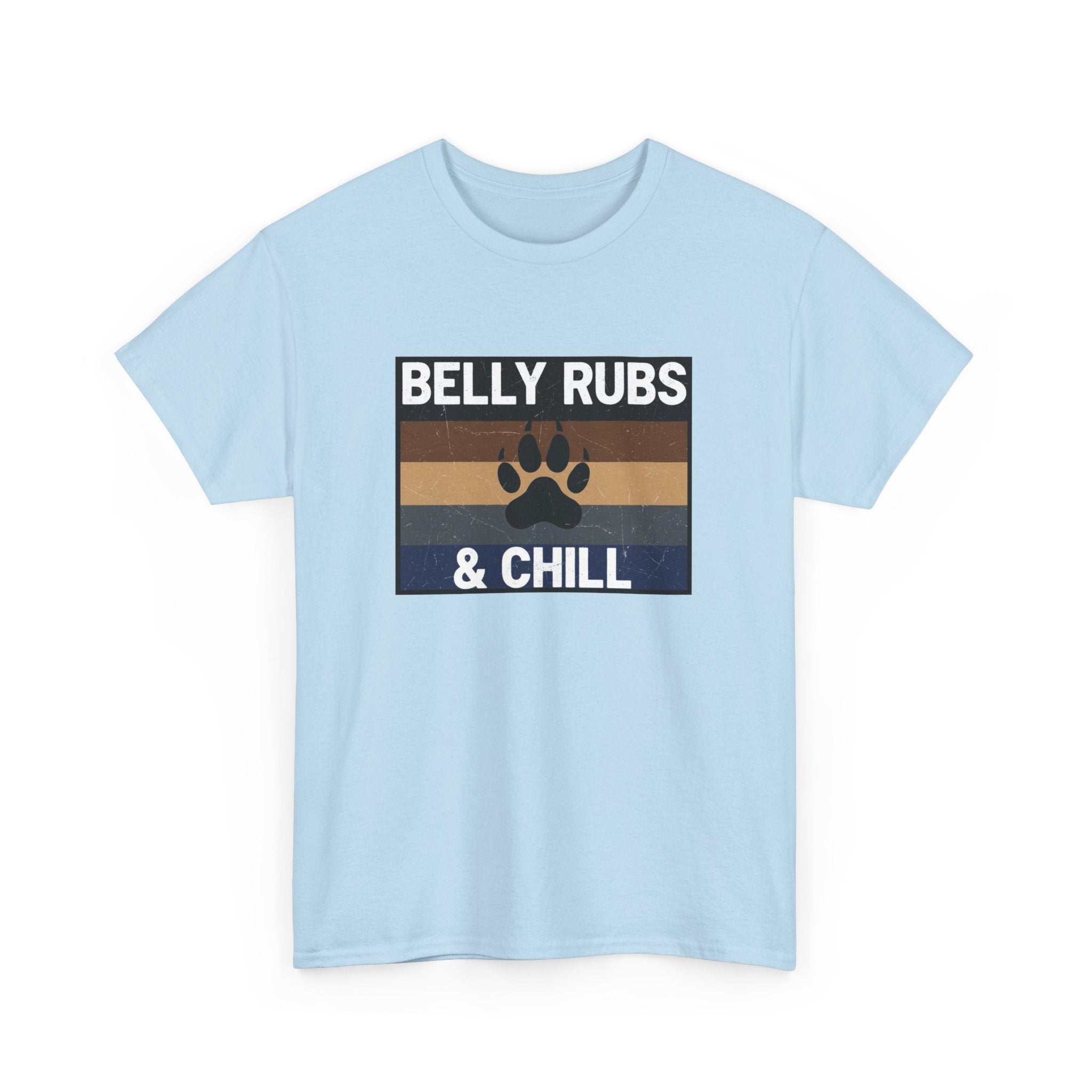 Belly Rubs & Chill T‑Shirt — Retro Paw Print Tee for Dog Lovers