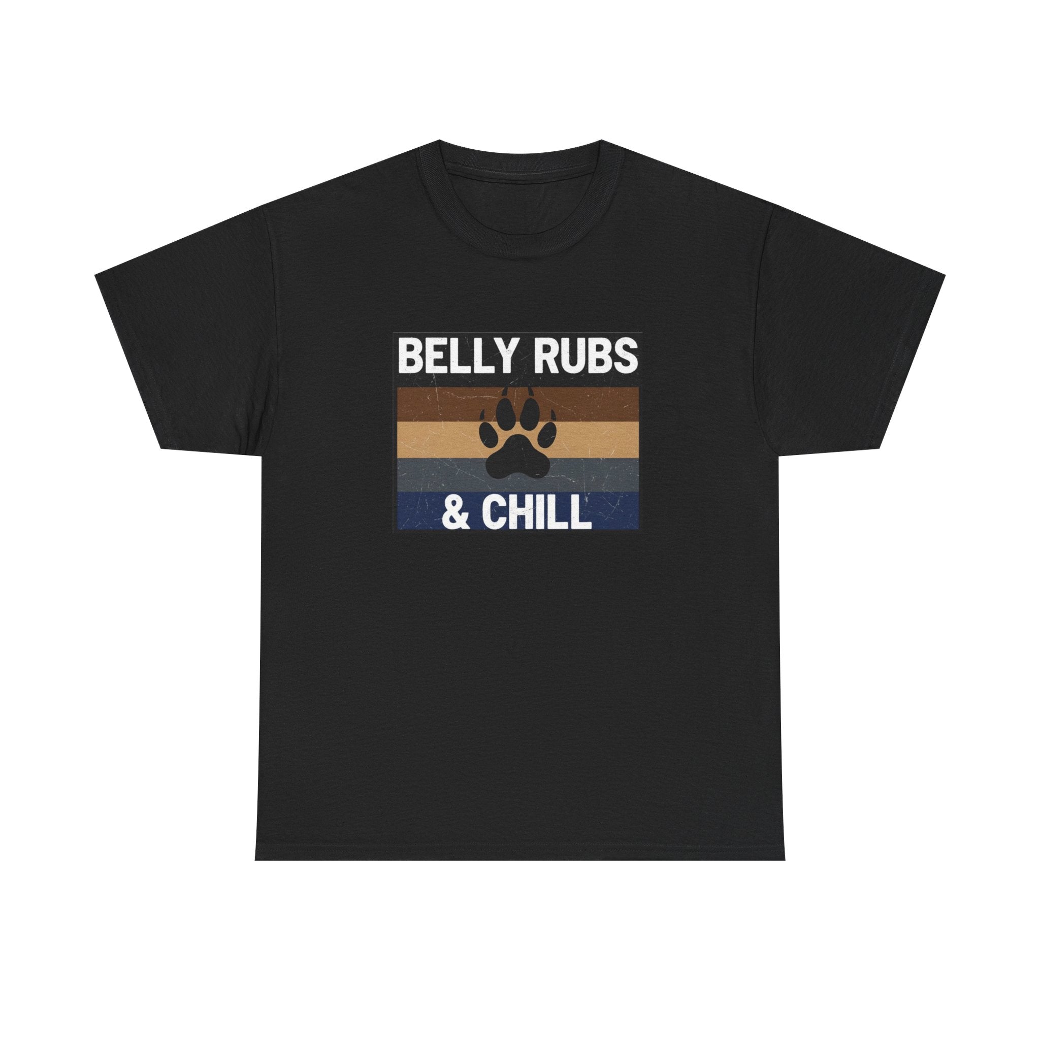 Belly Rubs & Chill T‑Shirt — Retro Paw Print Tee for Dog Lovers