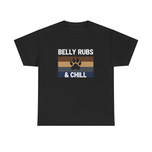 Belly Rubs & Chill T‑Shirt — Retro Paw Print Tee for Dog Lovers