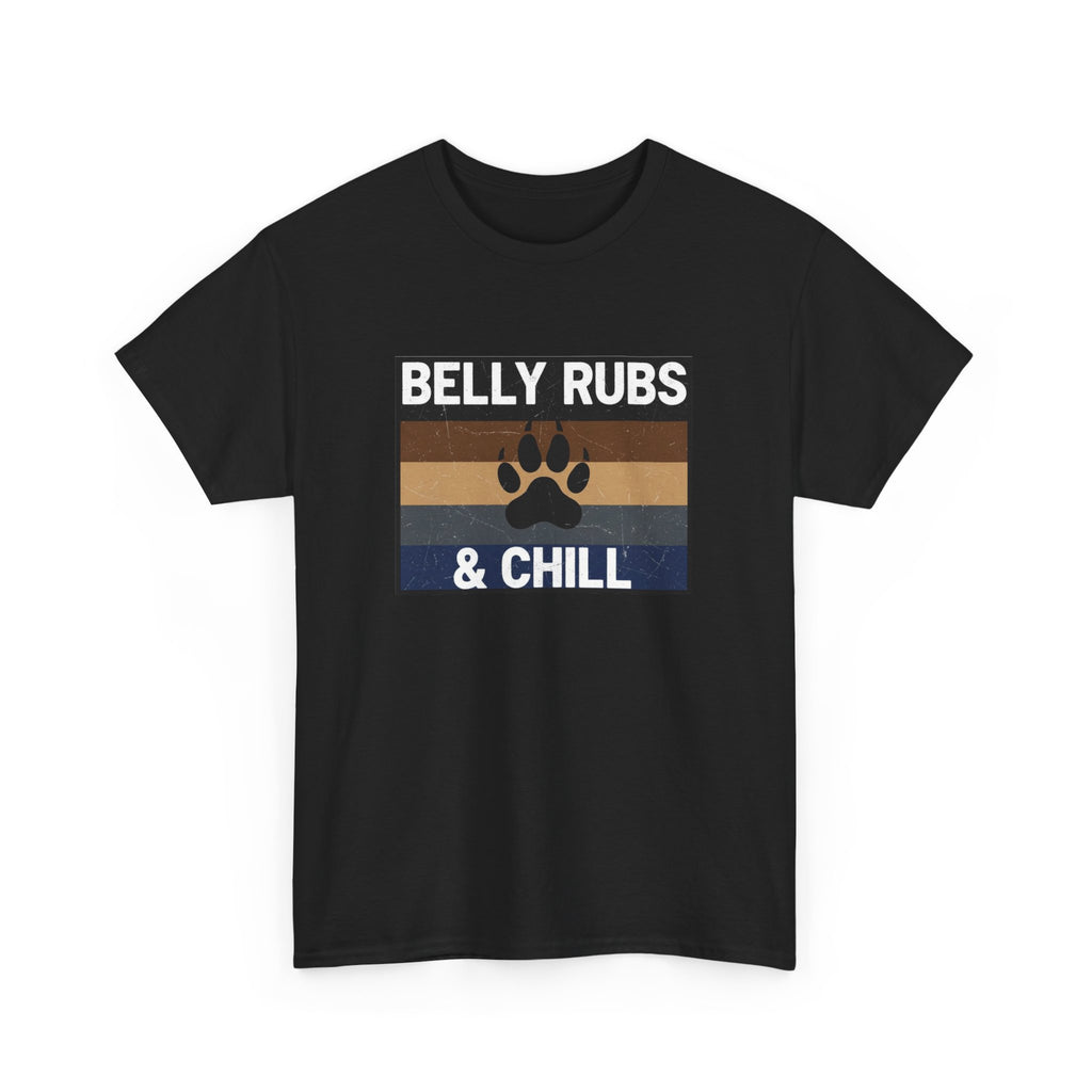 Belly Rubs & Chill T‑Shirt — Retro Paw Print Tee for Dog Lovers