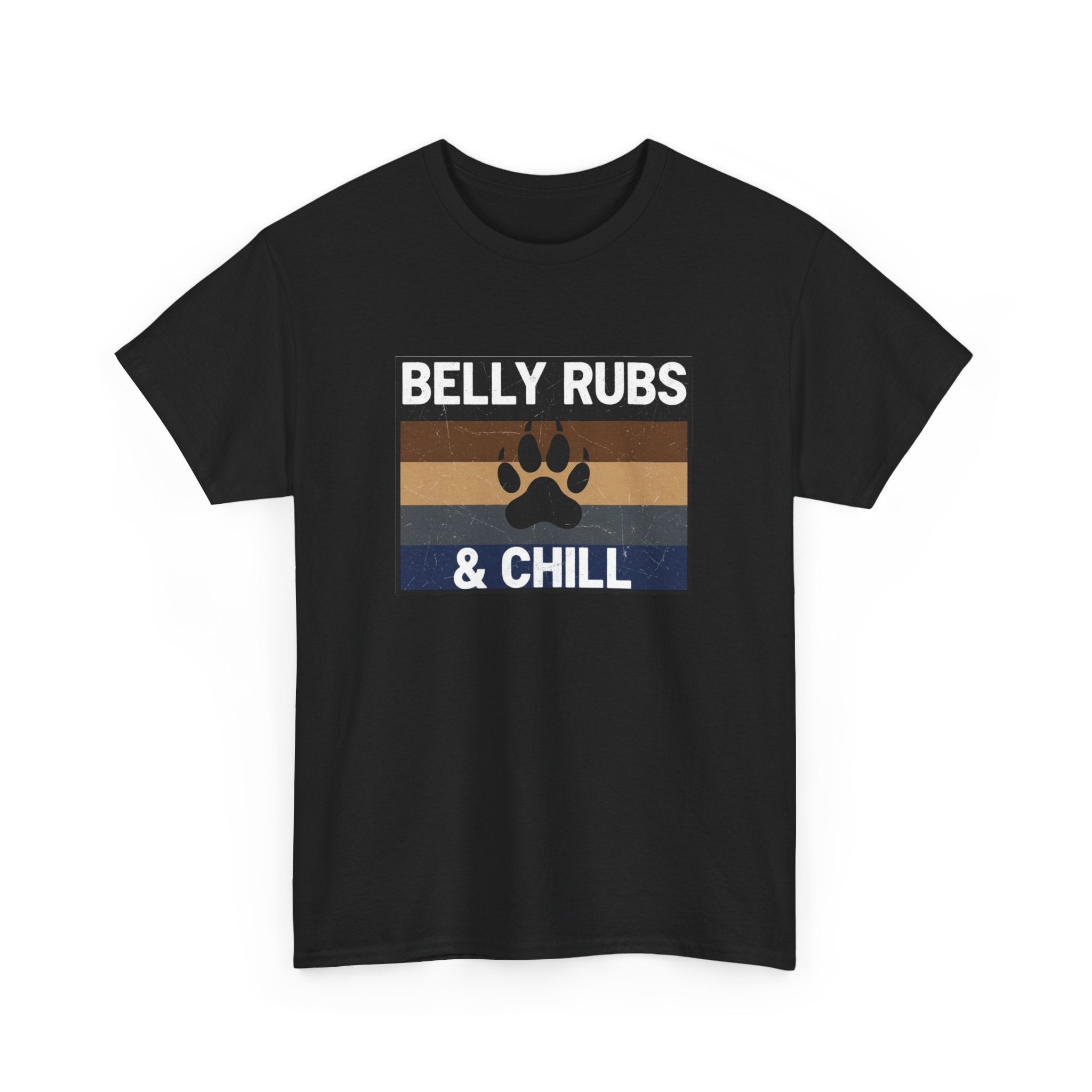 Belly Rubs & Chill T‑Shirt — Retro Paw Print Tee for Dog Lovers