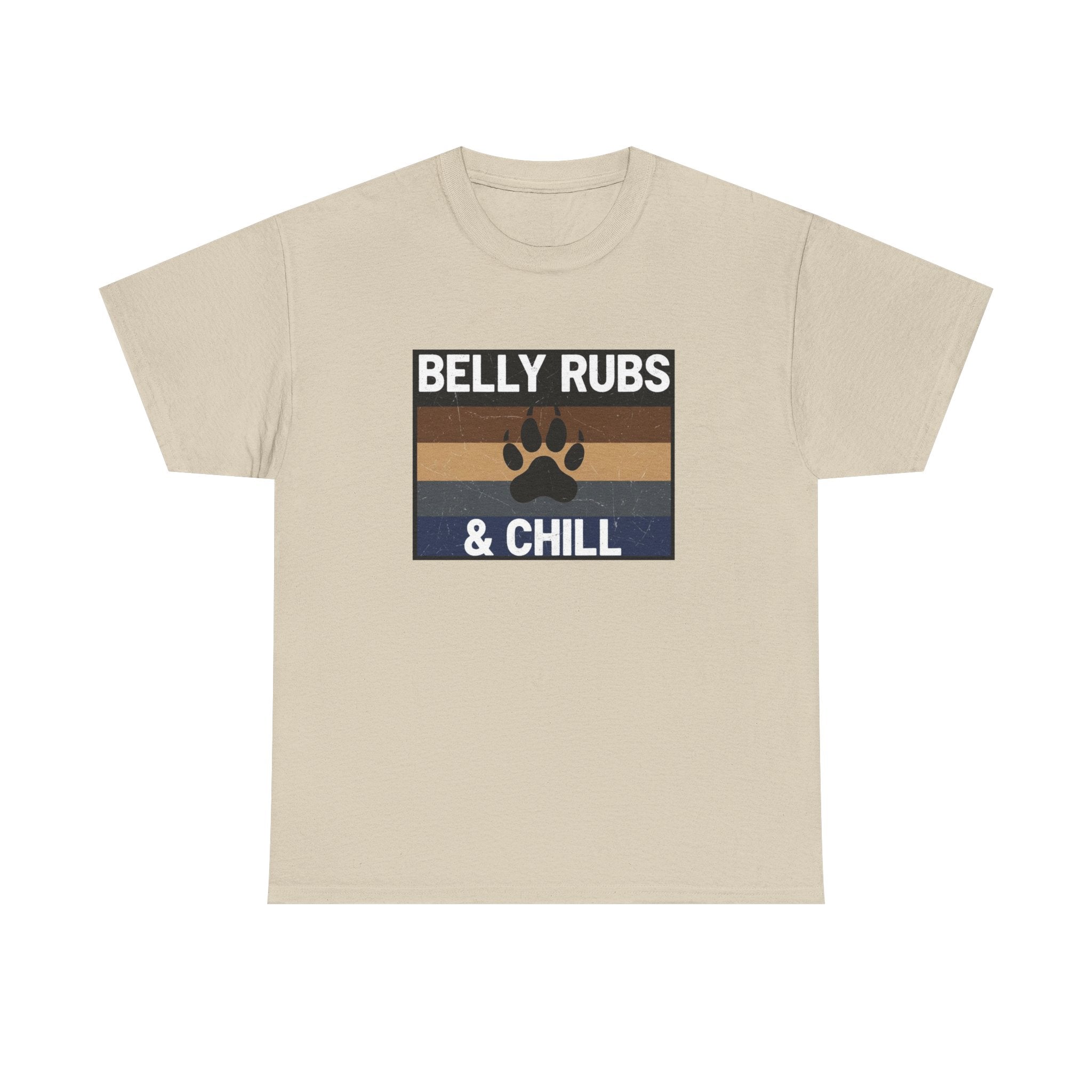 Belly Rubs & Chill T‑Shirt — Retro Paw Print Tee for Dog Lovers